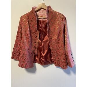 Mandarin Collar Jacket with Gold Floral Pattern Knot Buttons Sz Small